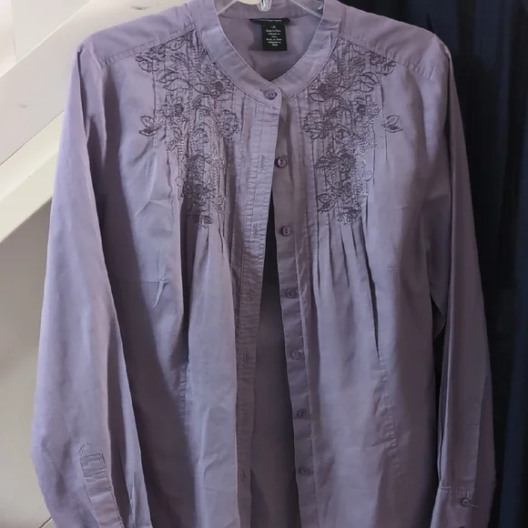 Vintage 90s cK Jeans Women's Purple Embroidered Button-Up Blouse, L - Picture 1 of 2